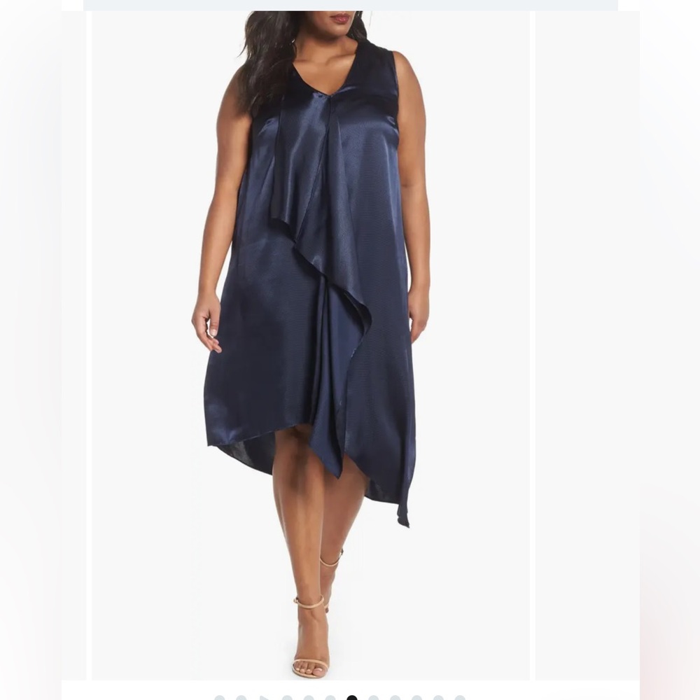 ADRIANNA PAPELL Asymmetric Drape Dress In Blue Moon‎ Women’s 14 NWT